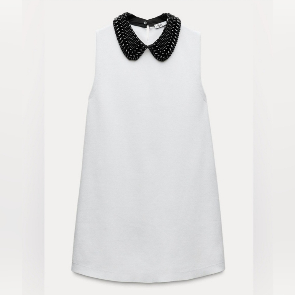 White Dress with Black Beaded Collar